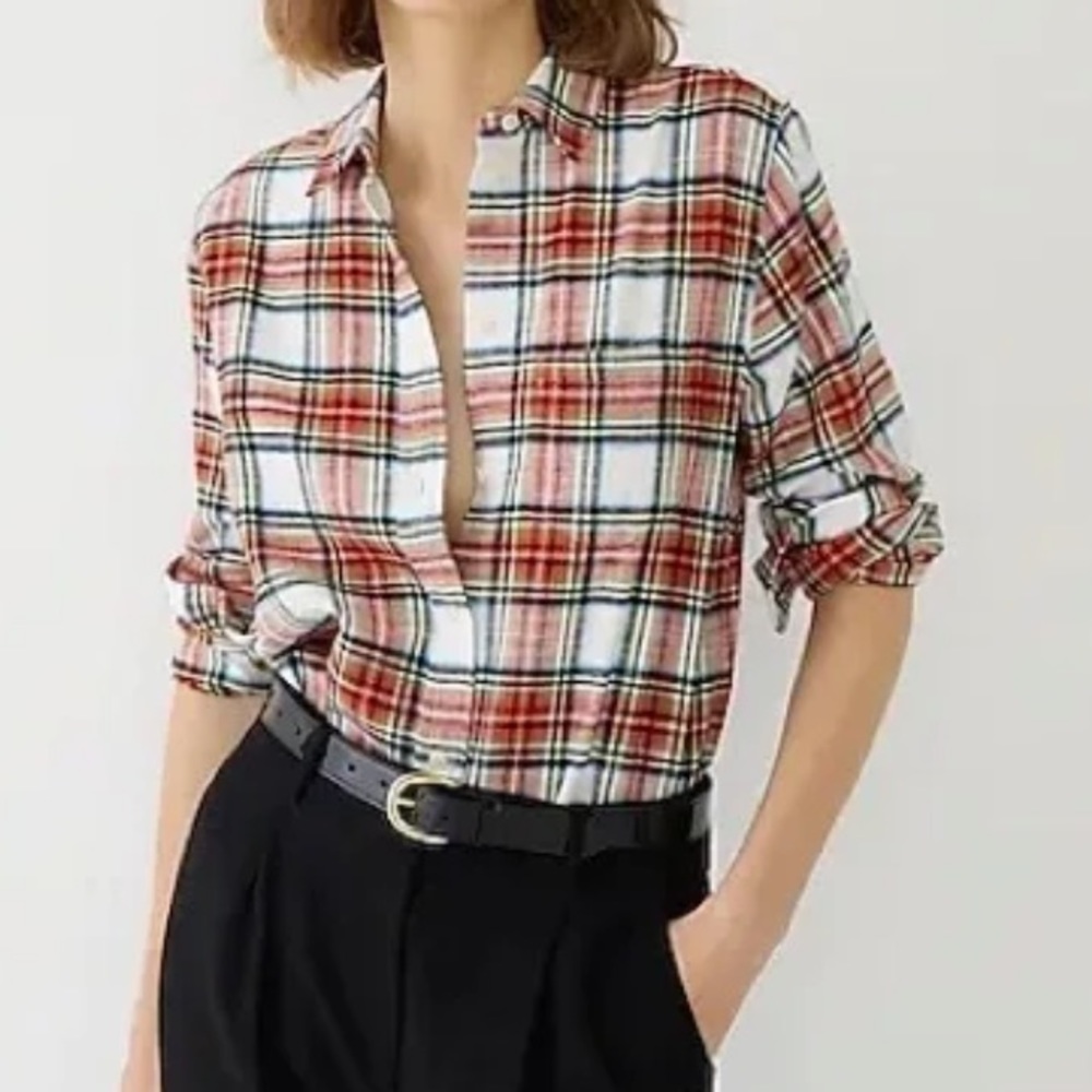 NWT J. Crew Classic Fit Shirt in Snowy Stewart Tartan Flannel Long Sleeve Sz 22